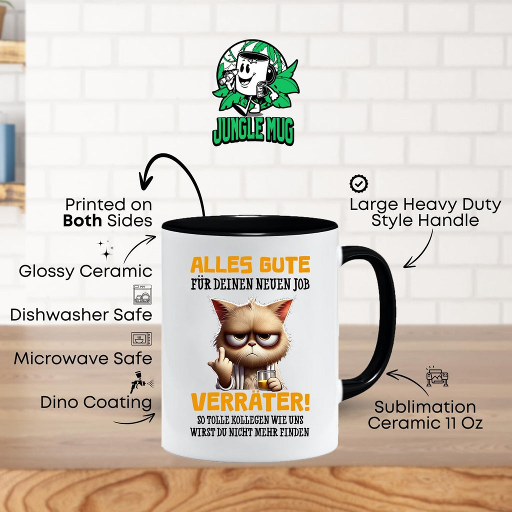 Caneca da colega | Caneca com texto em alemão Alles Gute Für Neuen Job Tasse | Lustige Tassen | Abschiesgeschenk Kollegen | Geschenk zum Abschied - Jobwechsel Abschieesgeschenk für Kollegen (Schwarz)