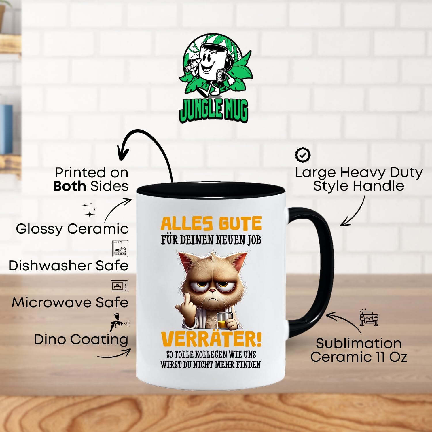 Caneca da colega | Caneca com texto em alemão Alles Gute Für Neuen Job Tasse | Lustige Tassen | Abschiesgeschenk Kollegen | Geschenk zum Abschied - Jobwechsel Abschieesgeschenk für Kollegen (Schwarz)