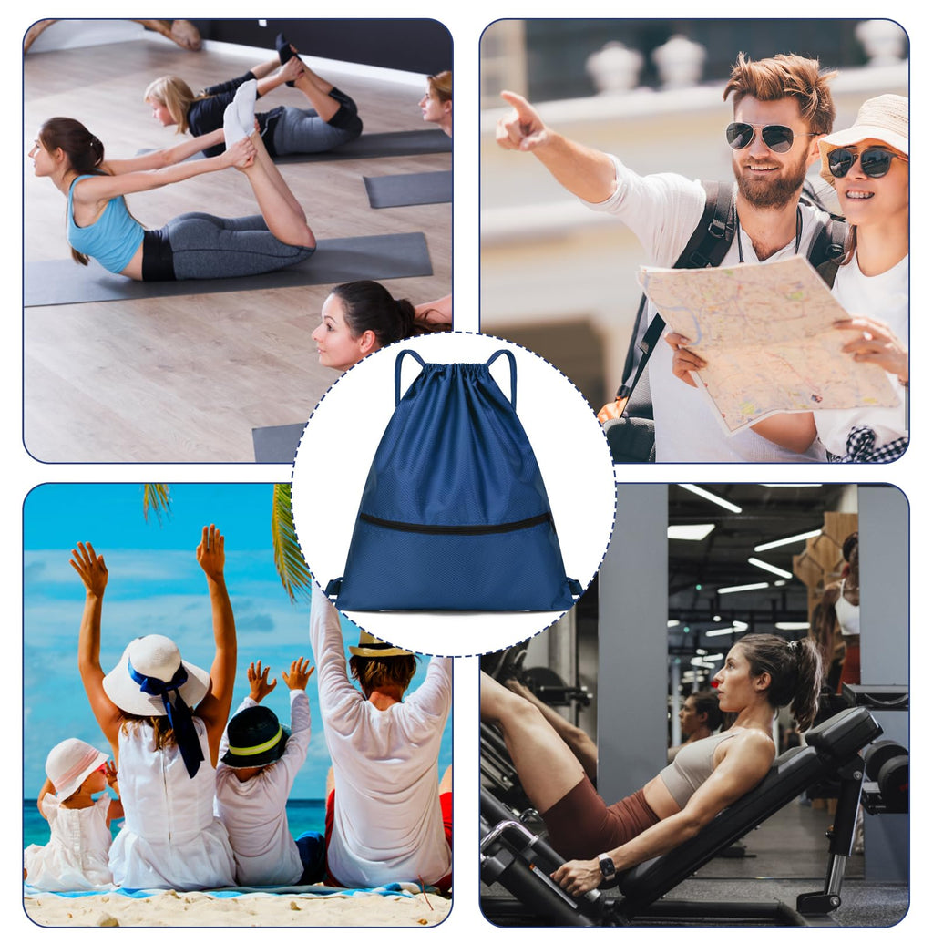 Jsdoin Waterproof Drawstring Bag for Gym, Sports Drawstring Backpack, Sports Bag, Zipper, School, Beach, Holiday, Swimming, Travel