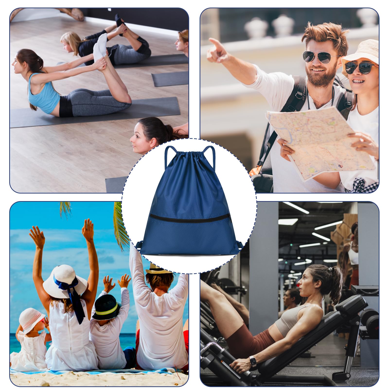 Jsdoin Waterproof Drawstring Bag for Gym, Sports Drawstring Backpack, Sports Bag, Zipper, School, Beach, Holiday, Swimming, Travel