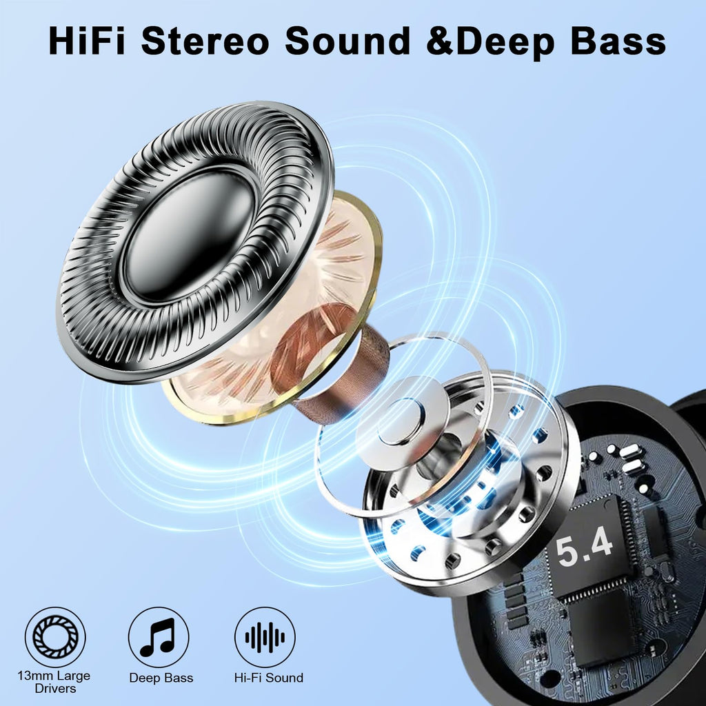 Wireless Sports Headphones, Bluetooth 5.4 HiFi Stereo Headphones with 4 HD Mic, 50H Wireless Bluetooth Headphones with Noise Cancelling ENC, LED Display, IP7 Waterproof Running Helmets