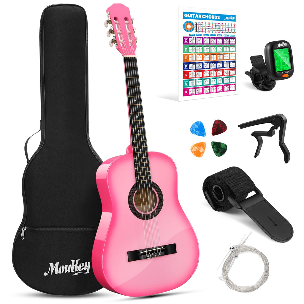 Moukey Acoustic Guitar Full Size Kits for Beginners Adults 4/4 de 41" Guitar Bundles com Chord Poster, Gig Bag, Tuner, Steel Strings, Strap, natural