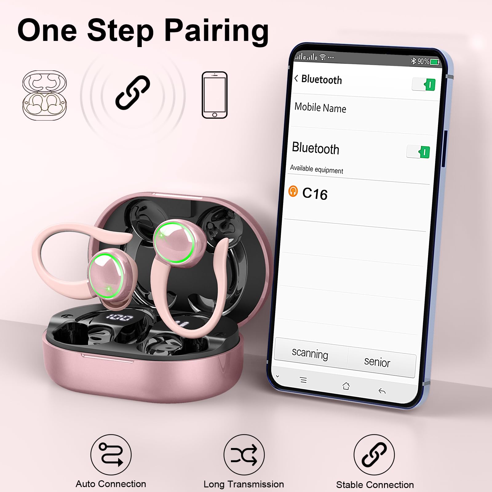 Bluetooth Headphones, Mpermeable Wireless Noise Cancelling Headphones ENC and 4 HD Mics, Sports Bluetooth Headphones with HiFi Stereo, Wireless Earbuds with Display