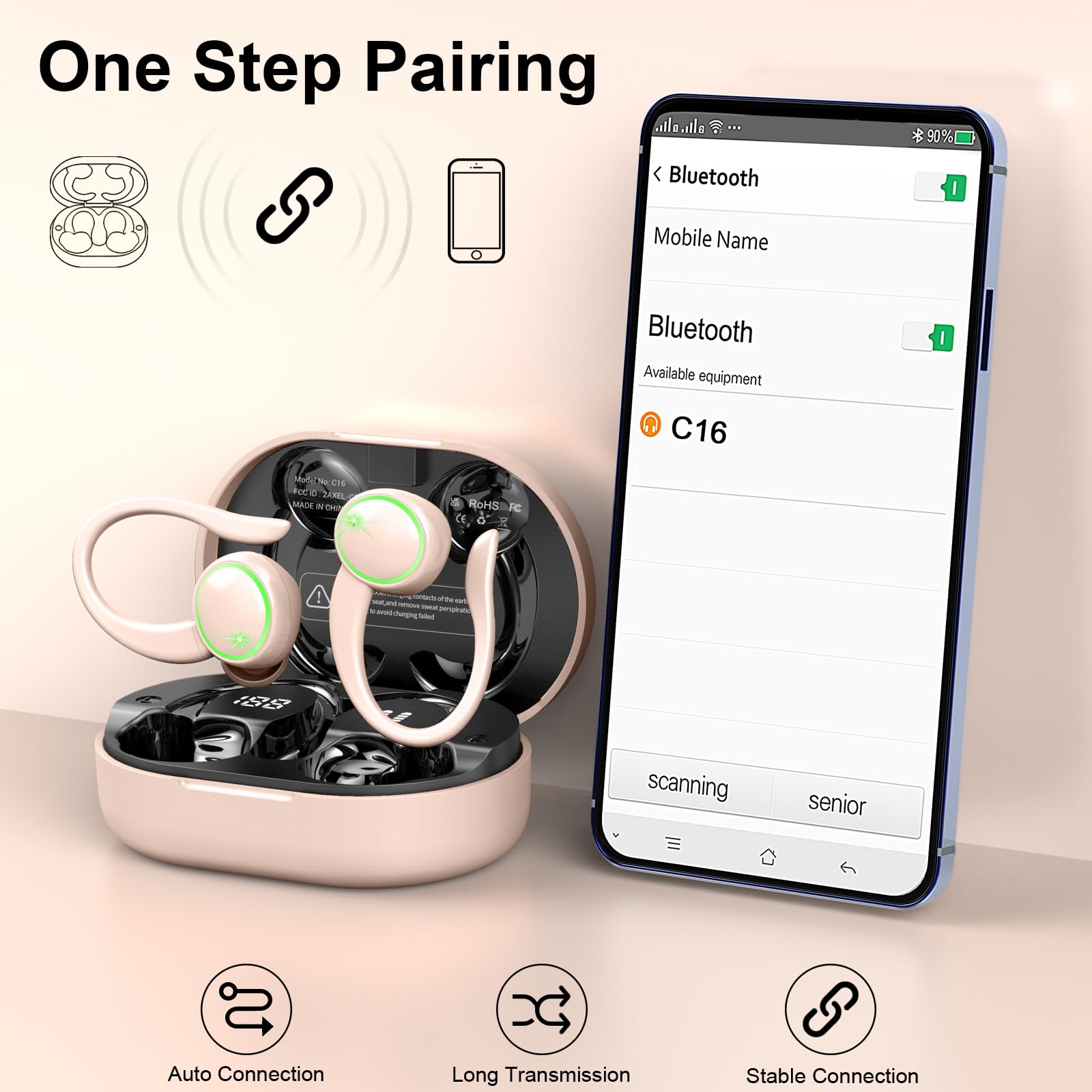 Wireless Sports Headphones, Bluetooth 5.4 HiFi Stereo Headphones with 4 HD Mic, 50H Wireless Bluetooth Headphones with Noise Cancelling ENC, LED Display, IP7 Waterproof Running Helmets