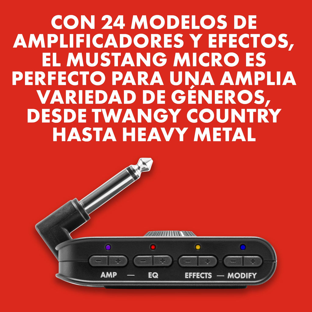 Fender Mustang Micro Plus amplificador de guitarra, amplificador de auriculares pessoal com 25 modelos de amplificador, 25 efeitos, Bluetooth e 100 presets, recarregável por USB