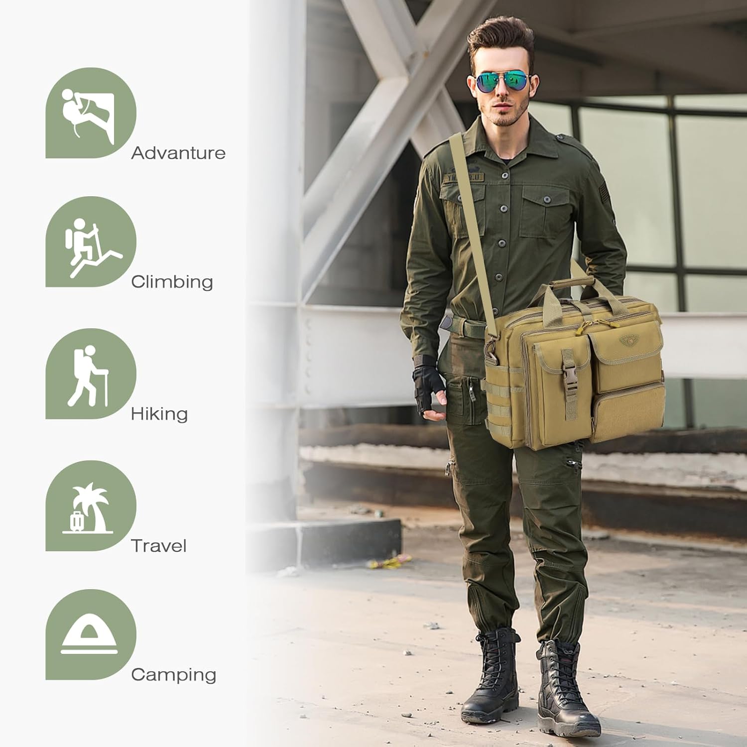 SPAHER Pasta trabalho homem mala de ombro militar tática para computador portátil 14/15,6/17 polegadas porta-documentos mala presente, L-15,6/17" - preto-modelo melhorado, Negócios