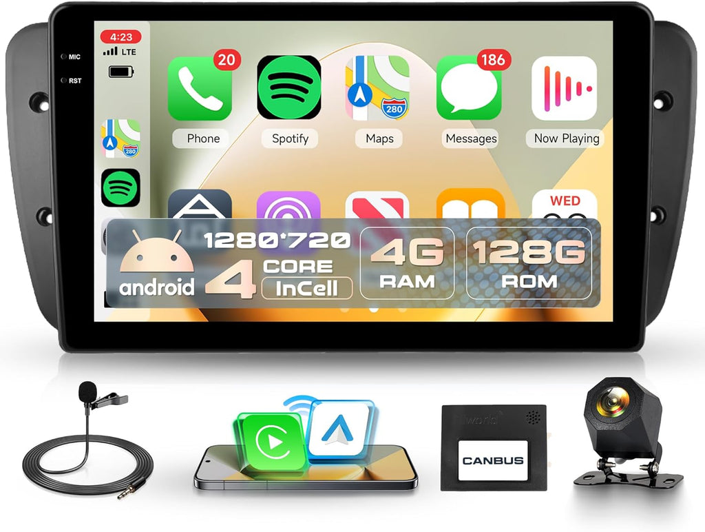 4G+128G Wireless Carplay Android Car Radio for Seat Ibiza 6J IV 2009-2014 9 Inch Incell Screen Car Radio with Android Auto GPS Navi WiFi Mirror Link Bluetooth FM/RDS EQ/SWC Rear Camera