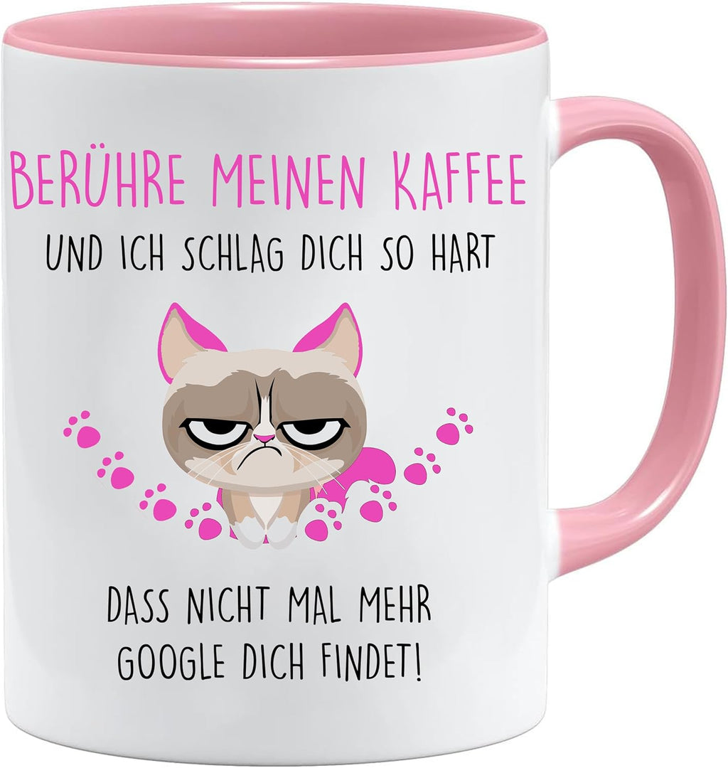 Jungle Mug Caneca com texto | Toque no meu café e eu te bata tão duro | caneca para o trabalho | caneca de trabalho | caneca de trabalho | caneca de trabalho divertida (rosa)