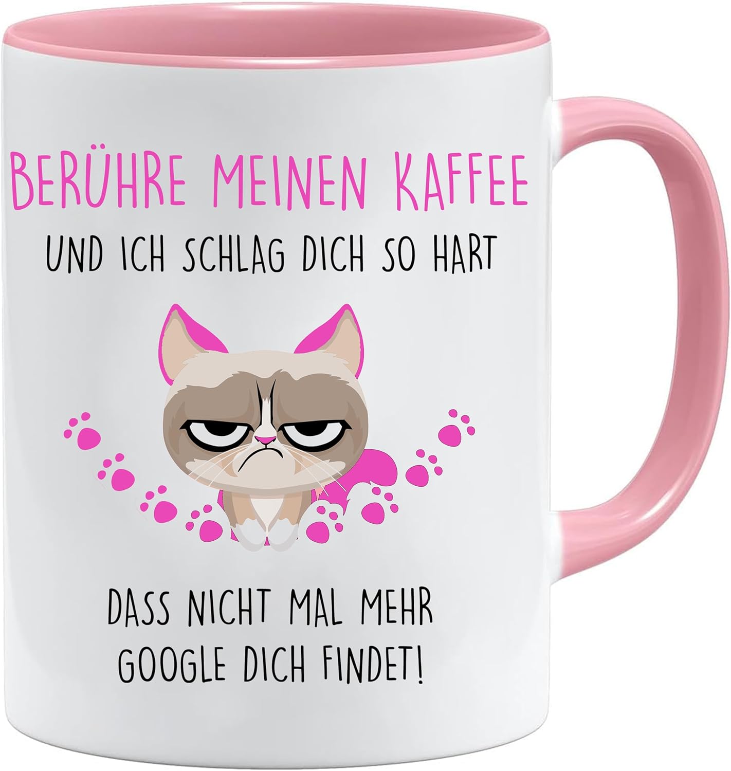 Jungle Mug Caneca com texto | Toque no meu café e eu te bata tão duro | caneca para o trabalho | caneca de trabalho | caneca de trabalho | caneca de trabalho divertida (rosa)