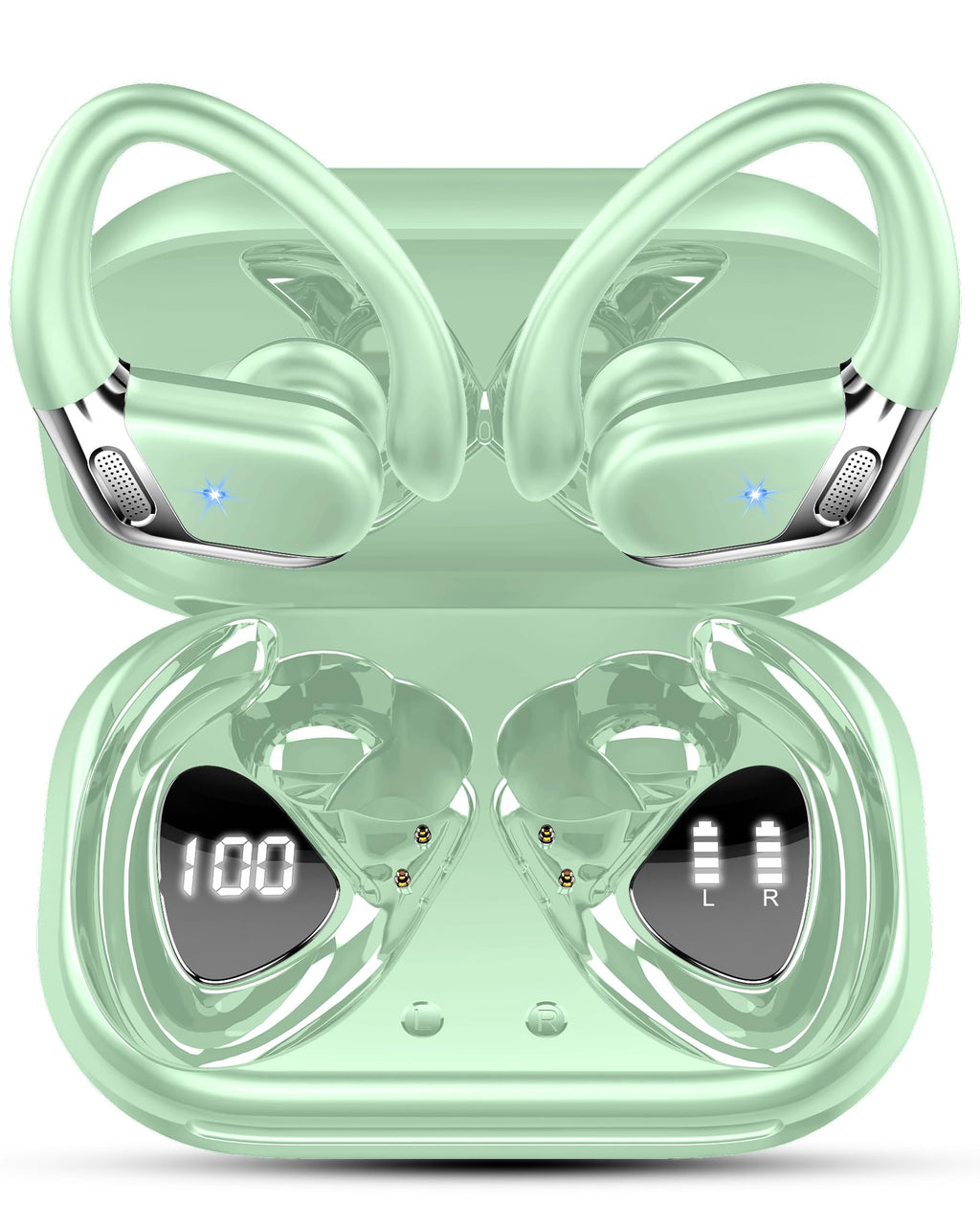 Wireless Sports Headphones, Bluetooth 5.4 HiFi Stereo Headphones with 4 HD Mic, 50H Wireless Bluetooth Headphones with Noise Cancelling ENC, LED Display, IP7 Waterproof Running Helmets