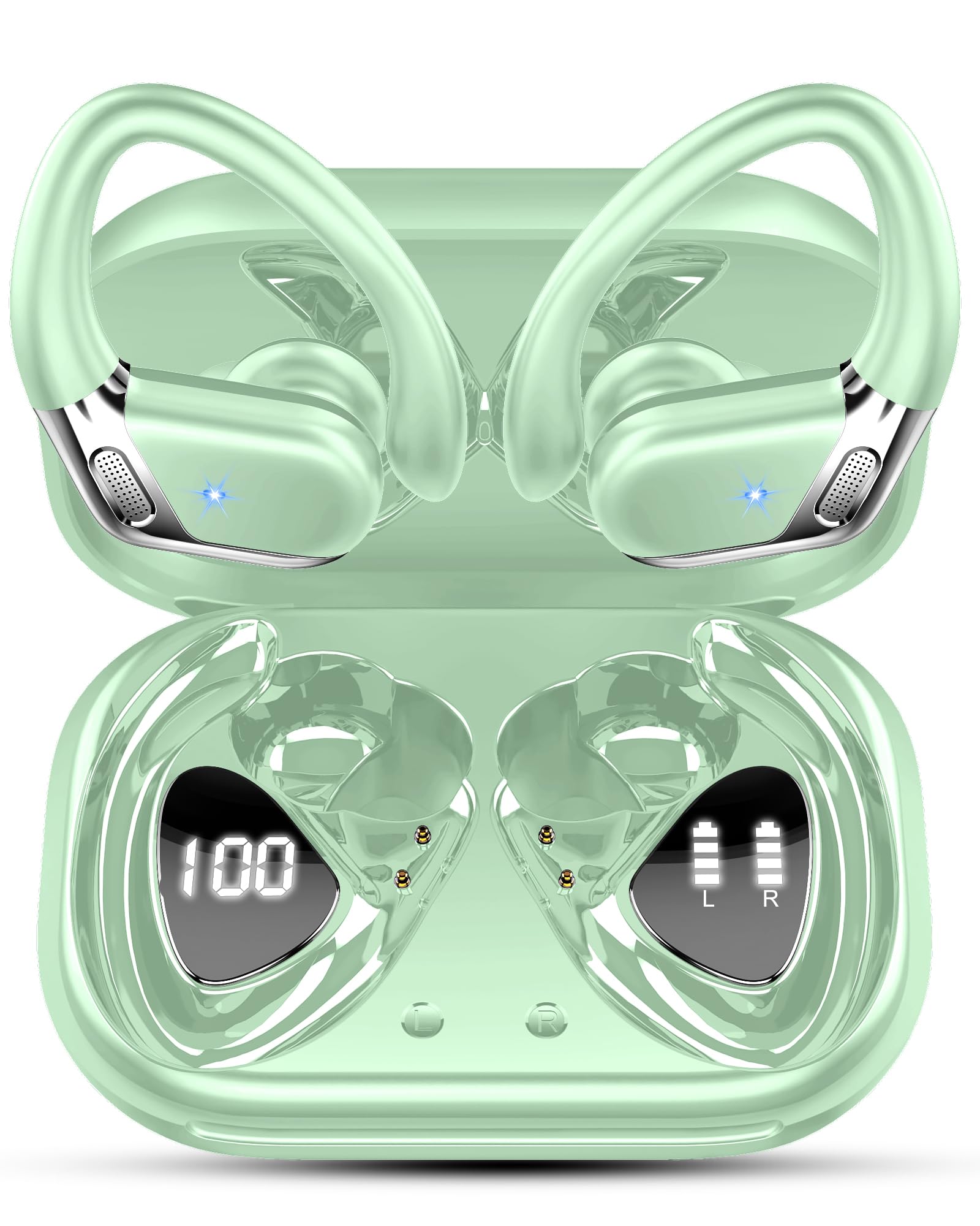 Wireless Sports Headphones, Bluetooth 5.4 HiFi Stereo Headphones with 4 HD Mic, 50H Wireless Bluetooth Headphones with Noise Cancelling ENC, LED Display, IP7 Waterproof Running Helmets