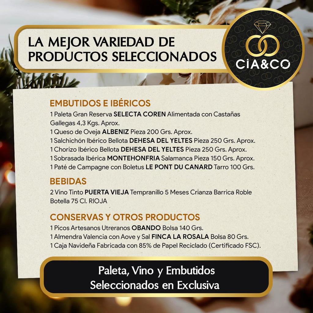Christmas Basket with Gourmet Ham 2025 (Lot 400) · With Serrana Palette, Red Wines, Selected Iberian Wines and Cured Cheese · Includes Customizable Card · Ideal Corporate, Family or Personal Gift