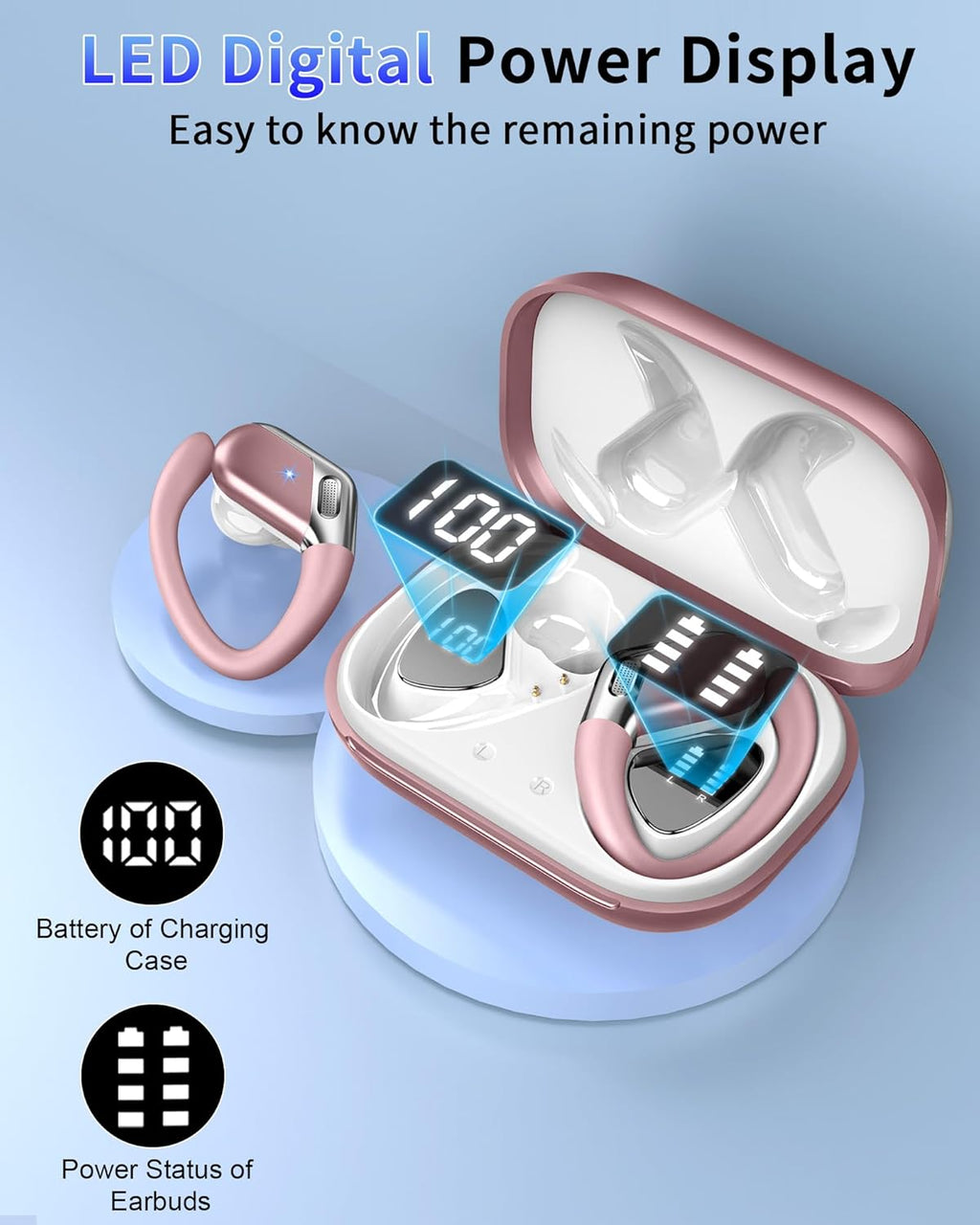 Bluetooth Headphones, Bluetooth 5.4 Sports Headphones, 50 Hours Wireless Earphones In Ear Noise Cancelling ENC and 4 HD Mic, IP7 Waterproof Wireless Earphones