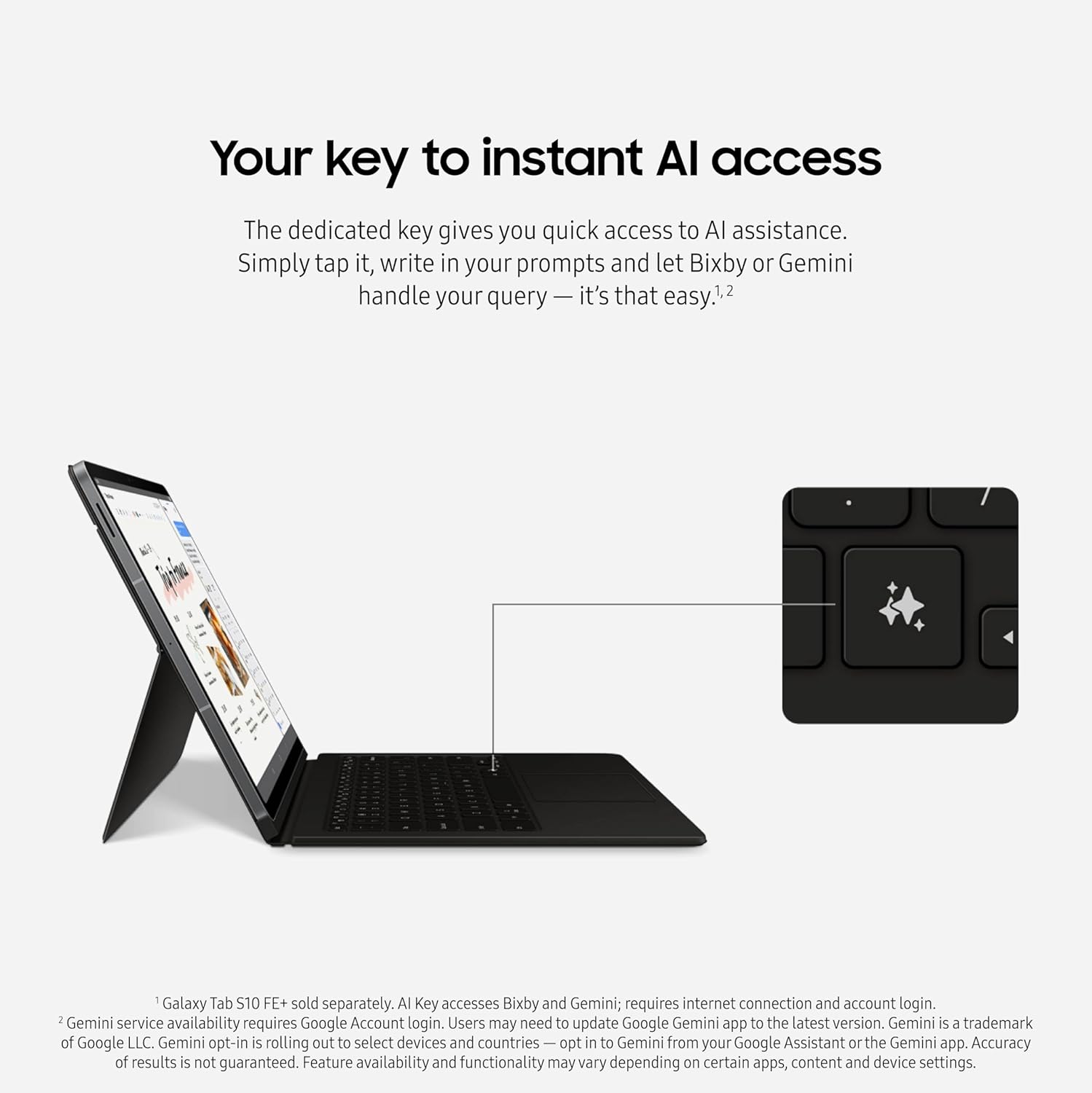 Samsung Galaxy Tab S10 FE+ Book Cover Keyboard - AI Key for Galaxy Tab S10 FE+, Detachable Platform, PC-Like Experience, Wireless Keyboard Sharing, White