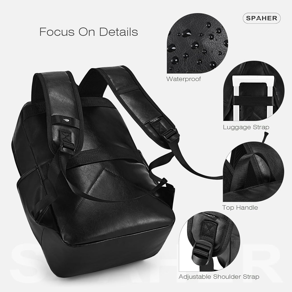 SPAHER Mochila de couro viagem cabine avião 40 x 30 x 20 Wizzair bagagem de mão mochila portátil 15,6 polegadas impermeável com porta de carregamento USB para trabalho escolar homens mulheres 25 L