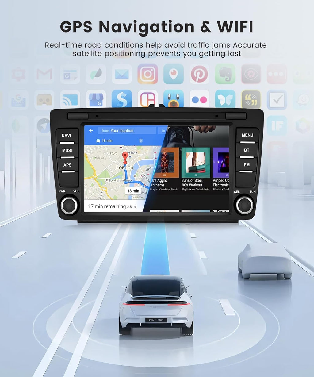 4G+64G Wireless Carplay Android Car Radio for Skoda Octavia 2 MK2 Rapid Yeti Roomster Suparab 8 Inch Radio with Android Auto Navi GPS WiFi Mirror Link Bluetooth FM/RDS/EQ Rear Camera