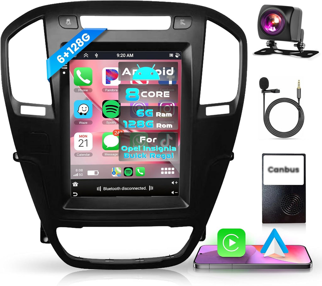 6G+128G 8 Core Wireless Carplay Android Car Radio for Opel Insignia Buick Regal 2009-2013 9.7 Inch Car Radio with Android Auto GPS Navi WiFi Mirror Link Bluetooth FM/RDS/DSP Rear Camera