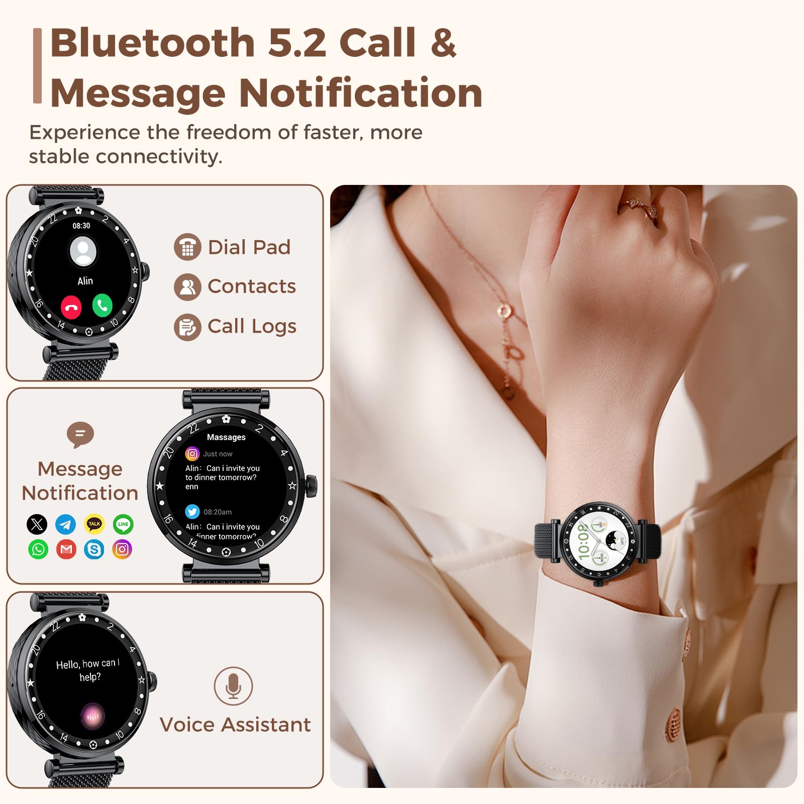 Smart Watch Women, 2025 New Smartwatch Woman with Calls, Smart Watch Menstrual Cycle/Sleep Monitor/SpO2/Pedometer/110+ Sports Modes, IP68 Waterproof Sports Watch for Android iOS