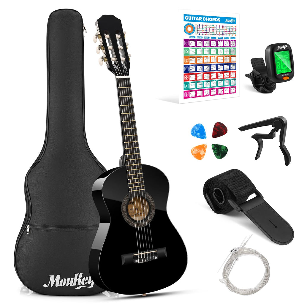 Moukey Acoustic Guitar Full Size Kits for Beginners Adults 4/4 de 41" Guitar Bundles com Chord Poster, Gig Bag, Tuner, Steel Strings, Strap, natural