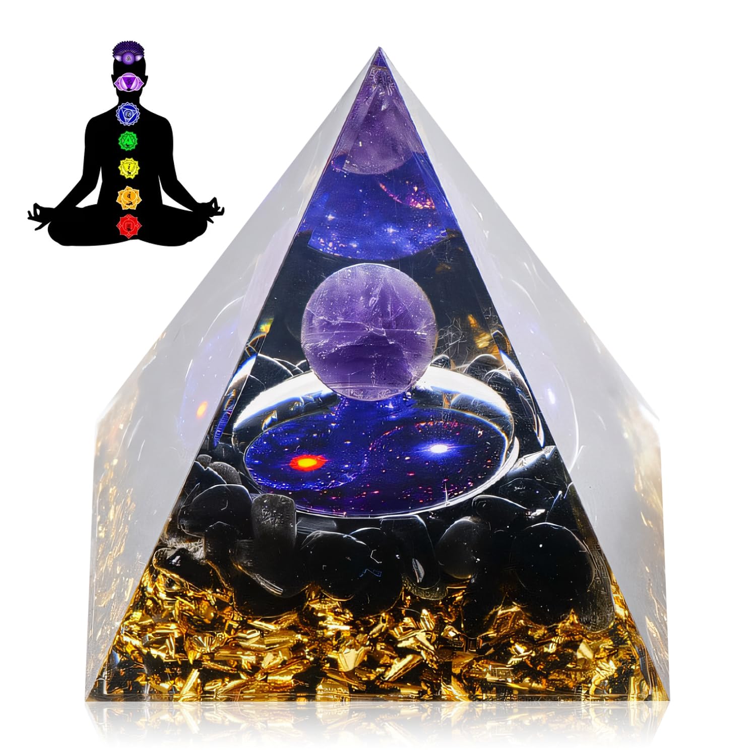 1 Piece Orgonite Authentic Orgonite Pyramid Orgonite Pyramid 3D Resin Pyramid Craft Crystal Crushed Stone Decoration Desk Living Room Bedroom Office