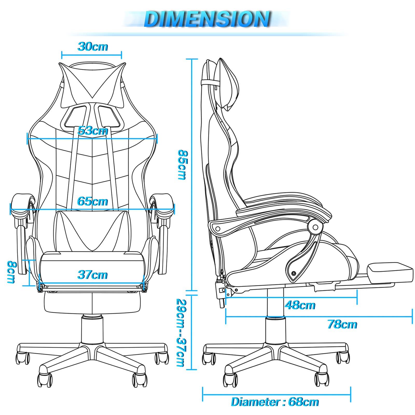Silla gamer Soontrans con masajeador, reposapiés y reposacabezas, ergonómica, cojín de masaje lumbar, transmisión en vivo de YouTube y PlayStation (azul) 