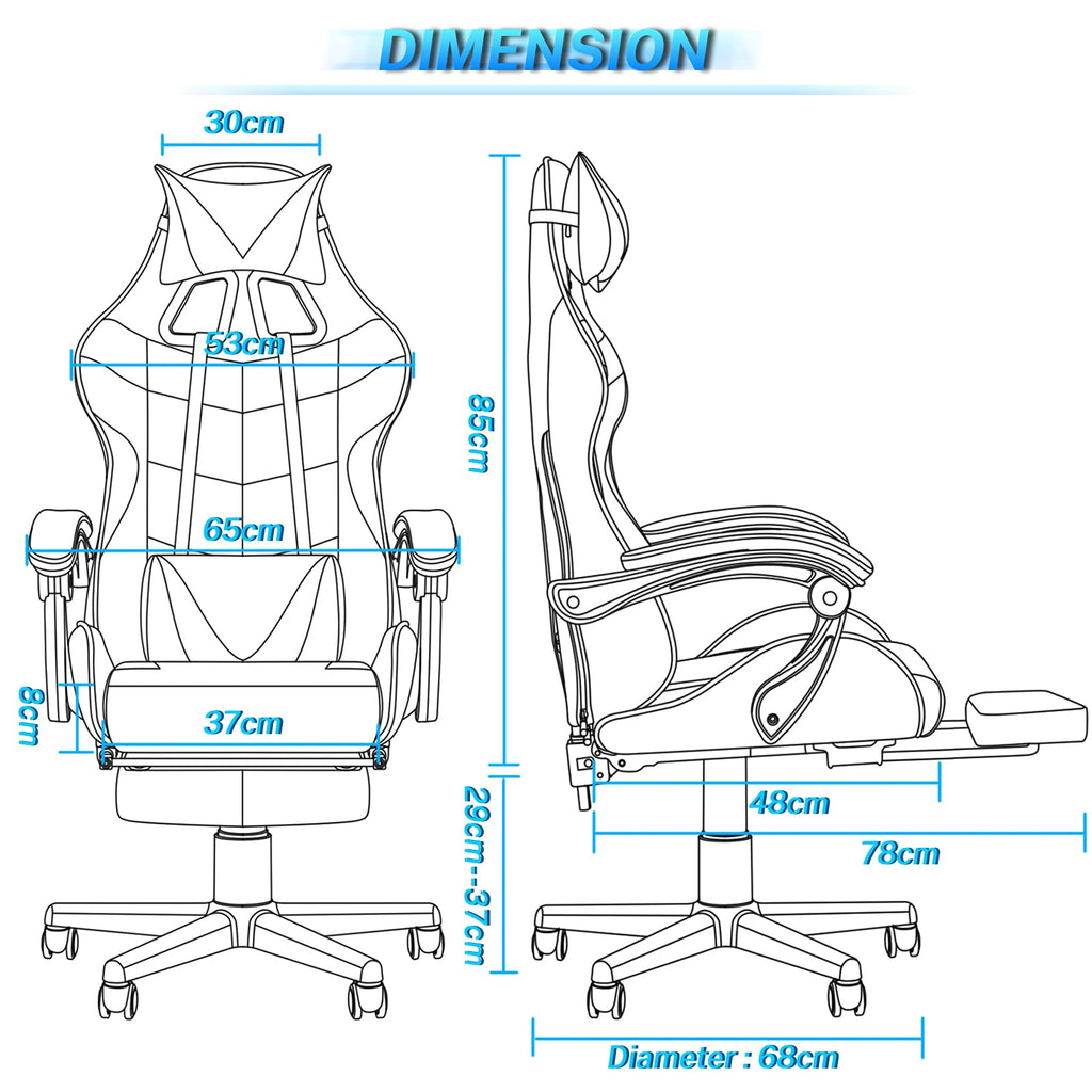 Silla gamer Soontrans con masajeador, reposapiés y reposacabezas, ergonómica, cojín de masaje lumbar, transmisión en vivo de YouTube y PlayStation (azul) 