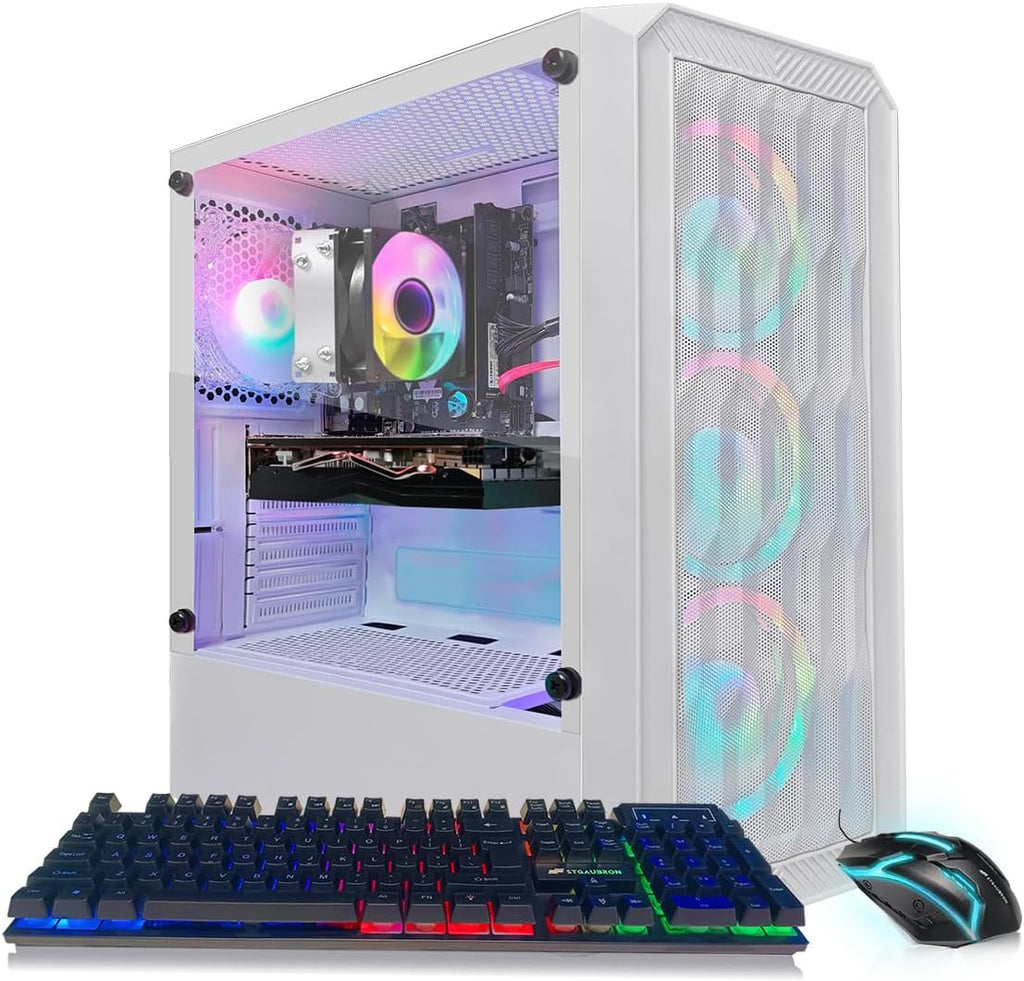 STGAubron Gaming PC Desktop Computer, Intel Core i7 up to 3.9GHz, Radeon RX 580 8G, 16G RAM, 512G SSD, WiFi 6, BT 5.0, RGB Fan x6, Windows 11 Home