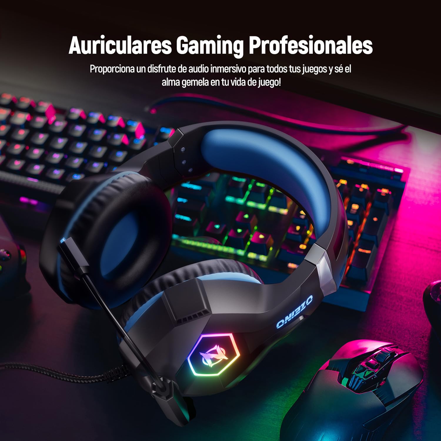 Gaming headset, gaming headset with rotating microphone, RGB light, premium stereo, lightweight comfortable earmuffs, for PS4 PS5 Xbox PC Switch Tablet Laptop 