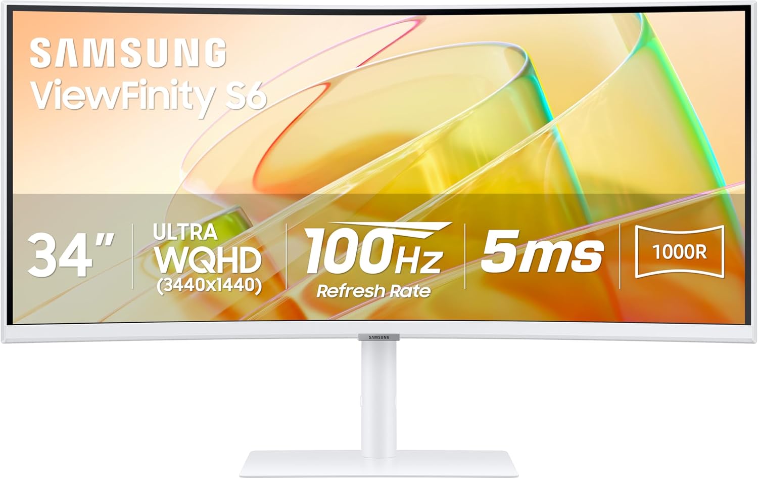 Samsung 34” ViewFinity (S65TC) Series Ultra-WQHD 1000R Curved Computer Monitor, HDR10, 100Hz, AMD FreeSync, Thunderbolt 4, Height Adjustable Stand, Built-in Speakers, Eye Care, LS34C650TANXGO, 2024