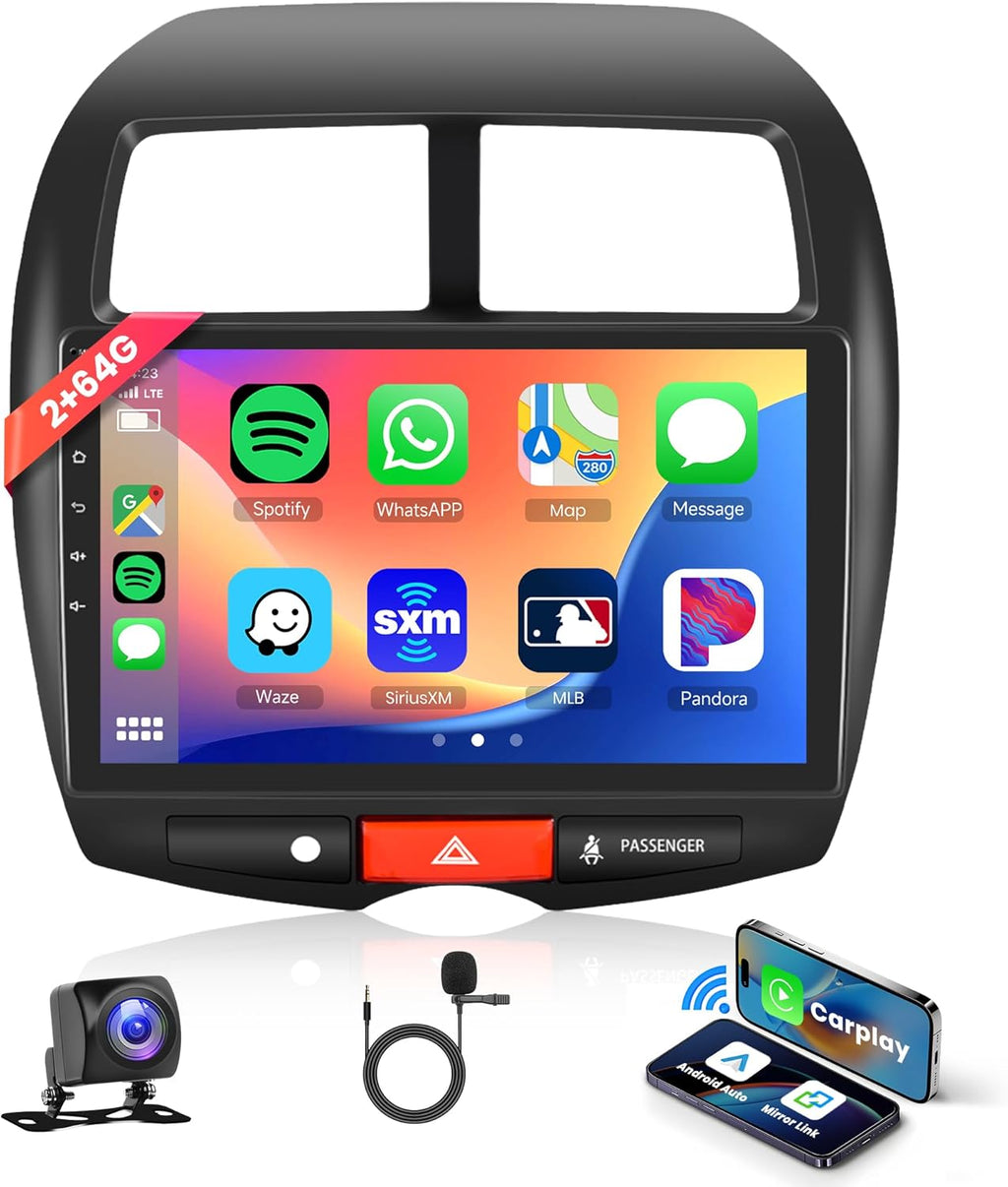 2G+64G Android Car Radio 2 DIN for Mitsubishi ASX 1/Citroen C4/Peugeot 4008 10.1 Inch Car Radio with Apple Carplay Android Auto GPS Navi WiFi Mirror Link Bluetooth FM/RDS/Dab Rear Camera