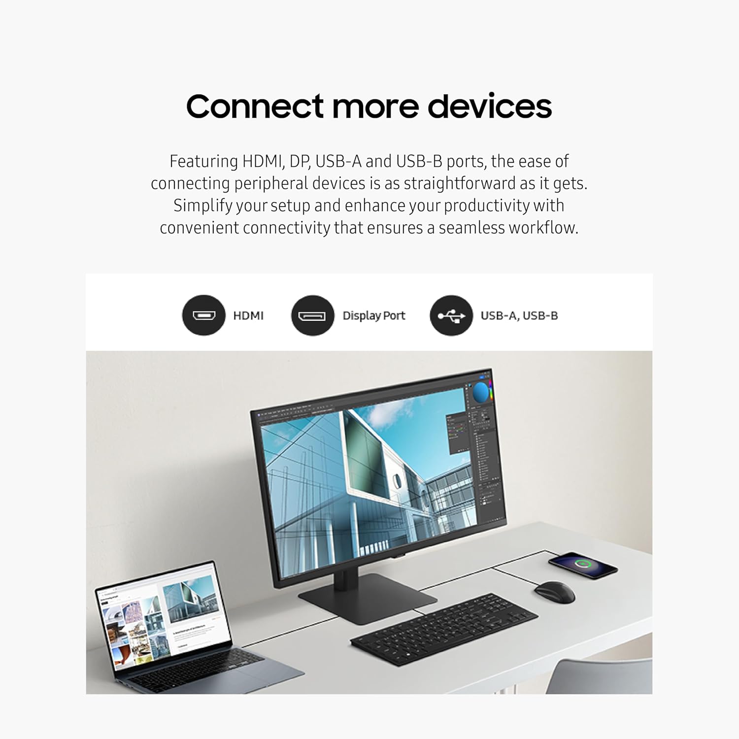 SAMSUNG 32" ViewFinity S6 (S60D) Series QHD High Resolution Computer Monitor, 100Hz, HDR10, Multiple Ports w/ HDMI, DisplayPort, USB-A, Easy Setup, Height Adjustable Stand, LS32D606EANXGO, 2024