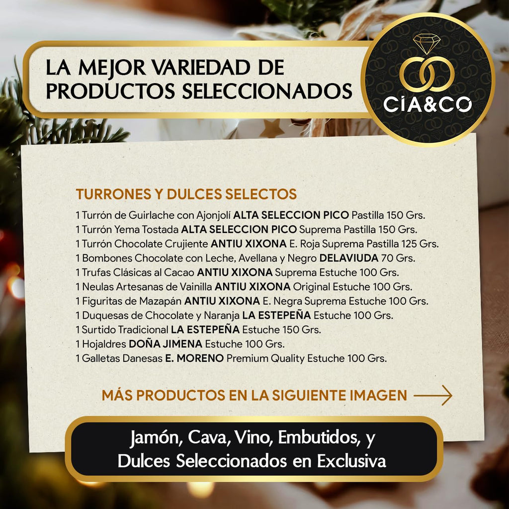 Christmas Basket with Gourmet Ham 2025 (Lot 217) · With Red and White Wine Rioja, Cava, Gin, Beer, Sweets and Iberian · Includes Customizable Card · Ideal Corporate or Family Gift