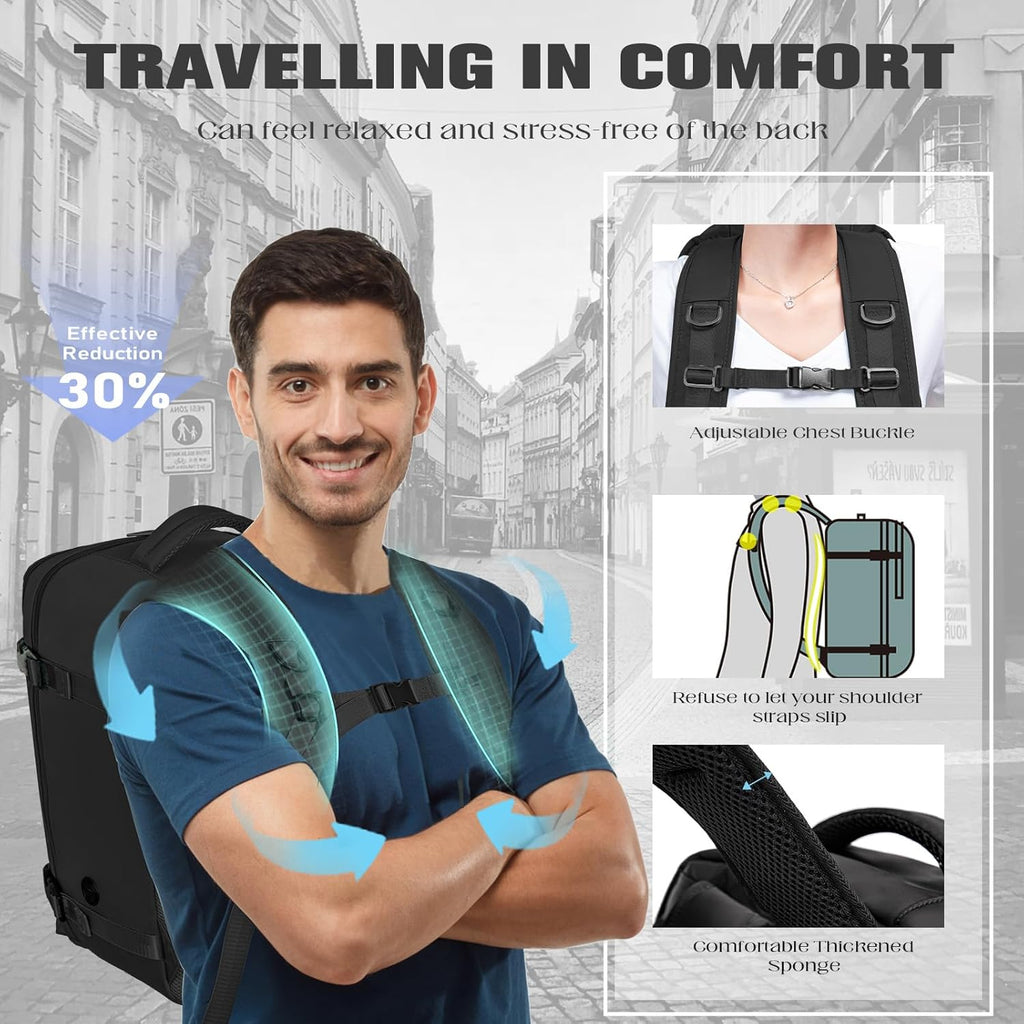 Mochila viagem cabine avion 40 x 20 x 25, mochila Ryanair 40 x 20 x 25, mochila de cabine de baixo assento bolsa de viagem impermeável bagagem de mão com fivela de peito e bolsa anti-roubo,