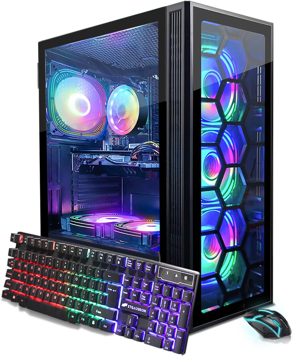 STGAubron Gaming PC Desktop Computer, Intel Core i7 up to 3.9GHz, Radeon RX 580 8G, 16G RAM, 512G SSD, WiFi 6, BT 5.0, RGB Fan x6, Windows 11 Home