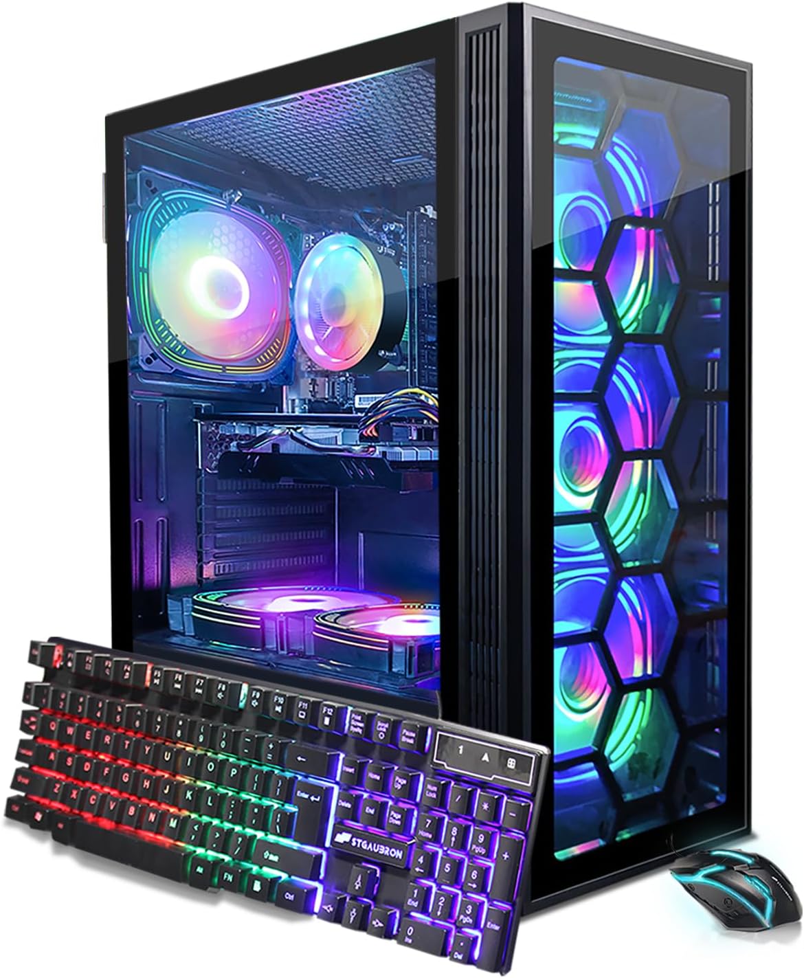 STGAubron Gaming PC Desktop Computer, Intel Core i7 up to 3.9GHz, Radeon RX 580 8G, 16G RAM, 512G SSD, WiFi 6, BT 5.0, RGB Fan x6, Windows 11 Home