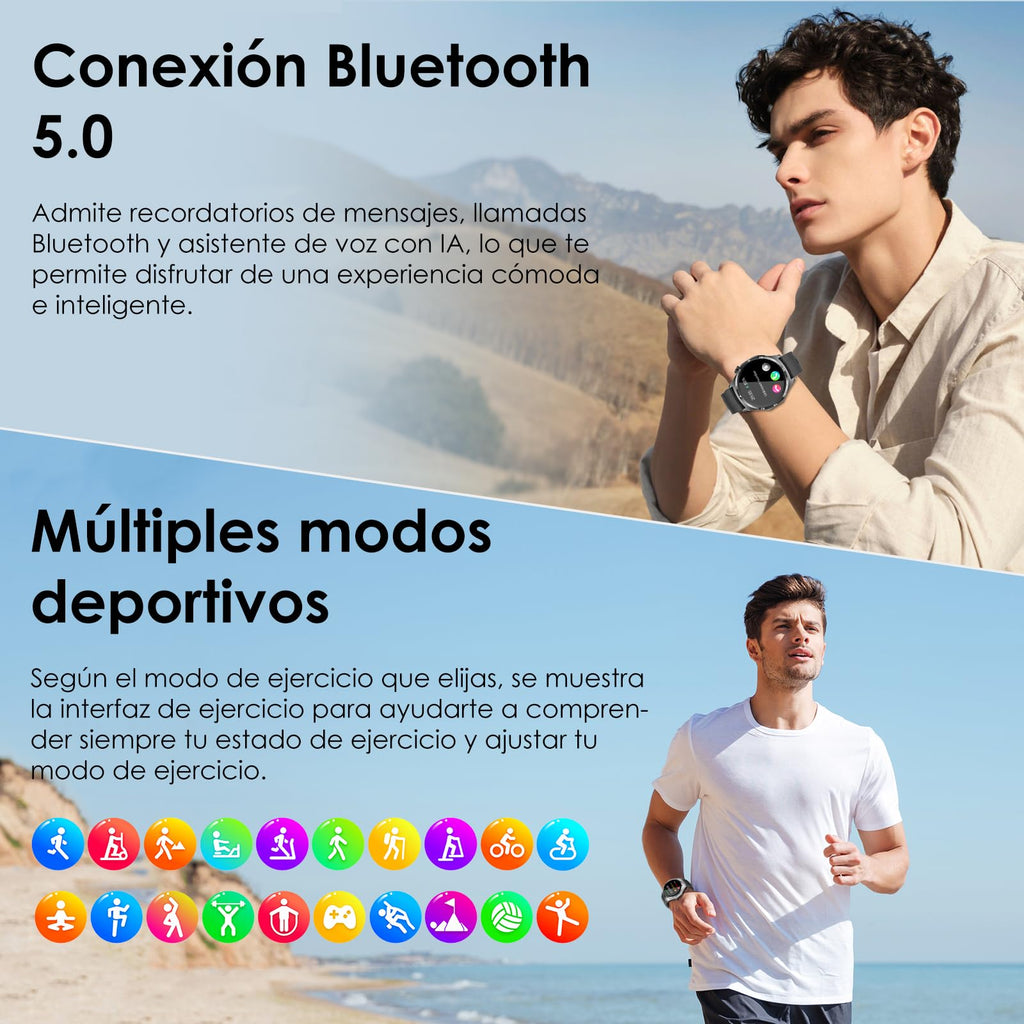 2025 Men's Smart Watch, 1.43 Inch AMOLED Smartwatch with Heart Rate Monitor/SpO2/Uric Acid/Lipids/Sleep/SOS/Bluetooth Call, Sports Fitness Tracker (Carbon Black)