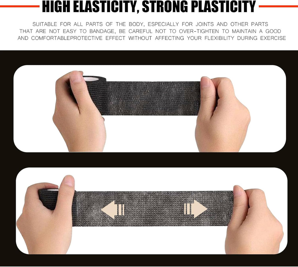 ROELLY 24 Rolls of Crossfit Tape, Sports Tape, 5 cm x 4.5 m, Cohesive Bandage, First Aid Bandages for Wrists, Ankles, Can Be Used for People or Small Animals, Black