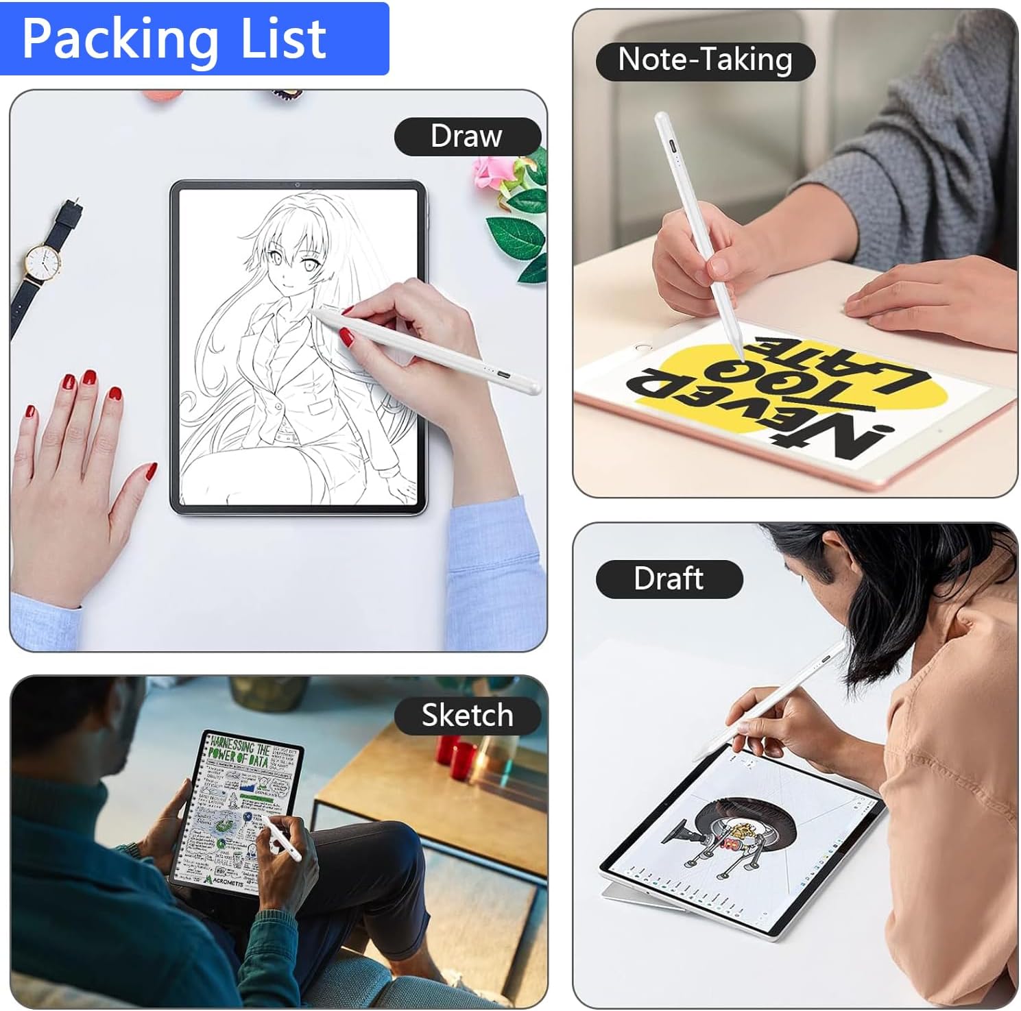 Lapiz para tablet universal, lápis para ecrã tátil, toque de tablet de alta sensibilidade e precisão com 2 pontas substituíveis, compatível com Samsung/Vivo/Xiaomi/Huawei/Smartphone/Android/iOS