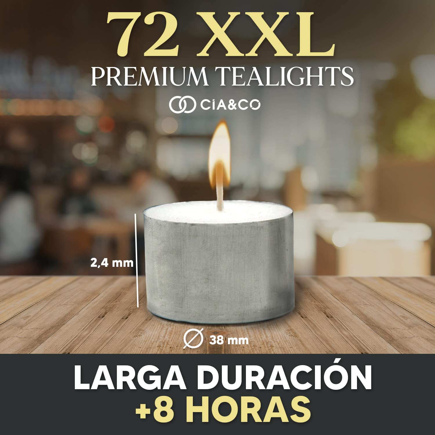 Cia&Co Pack of 108 Tea Lights 8 Hours XXL Long Lasting Round White Candles + 8 Hours Unscented and 100% Paraffin, Diameter 38 mm, Ideal Hospitality Without Odor