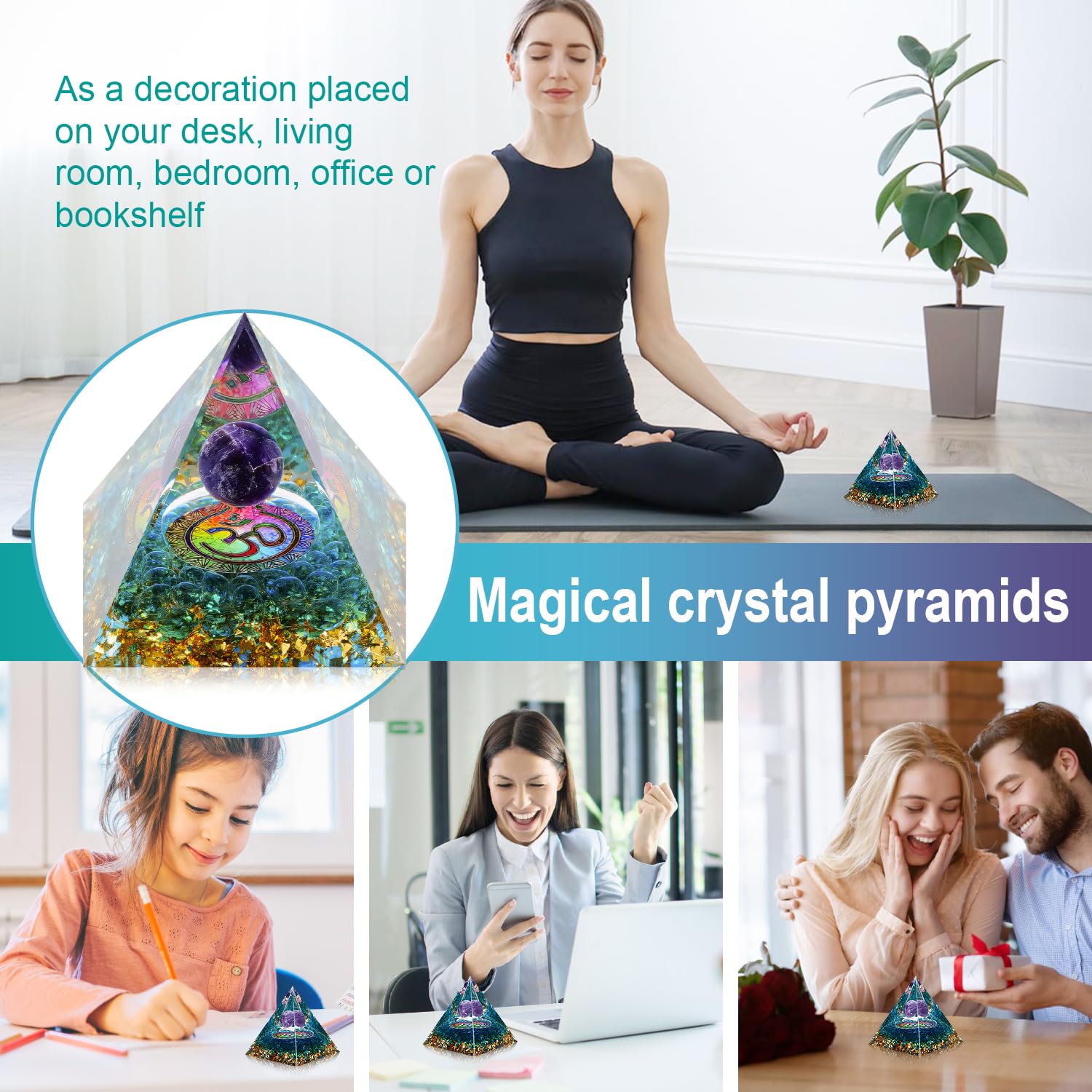 1 Piece Orgonite Authentic Orgonite Pyramid Orgonite Pyramid 3D Resin Pyramid Craft Crystal Crushed Stone Decoration Desk Living Room Bedroom Office
