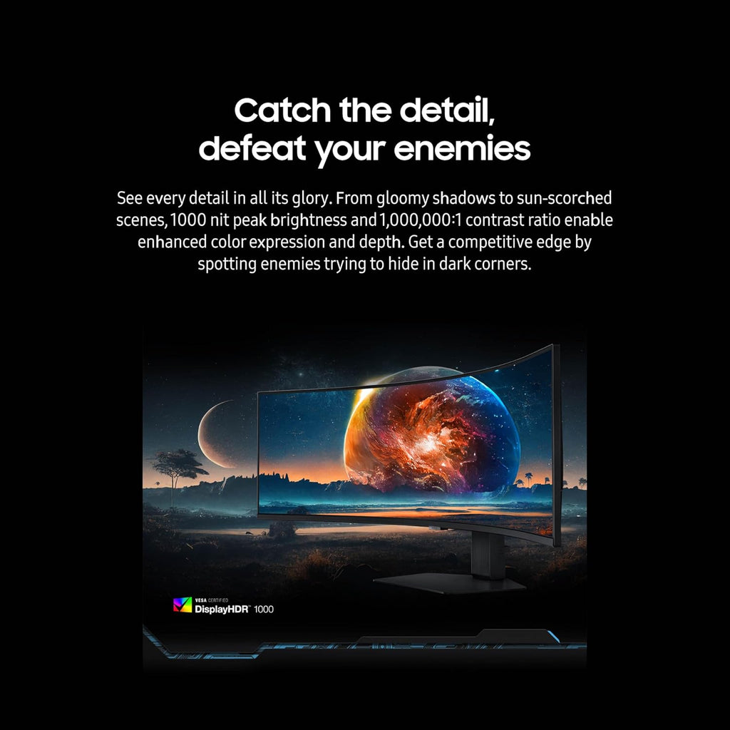 Samsung 49” Odyssey G9 Series DQHD 1000R Curved Gaming Monitor, 1ms(GtG), VESA DisplayHDR 1000, 240Hz, AMD FreeSync Premium Pro, Height Adjustable Stand, Ultrawide Screen, LS49CG954ENXZA, 2024