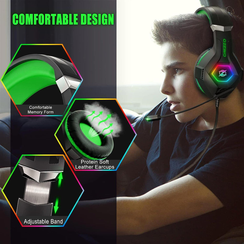 Gaming headset, gaming headset with rotating microphone, RGB light, premium stereo, lightweight comfortable earmuffs, for PS4 PS5 Xbox PC Switch Tablet Laptop 