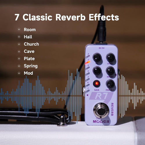 MOOER R7 Guitar Reverb Pedal, 7 Different, Rich and Classic Reverb Types With High Cut, Low Cut, Trail On Function, Buffer Bypass, Storable preset