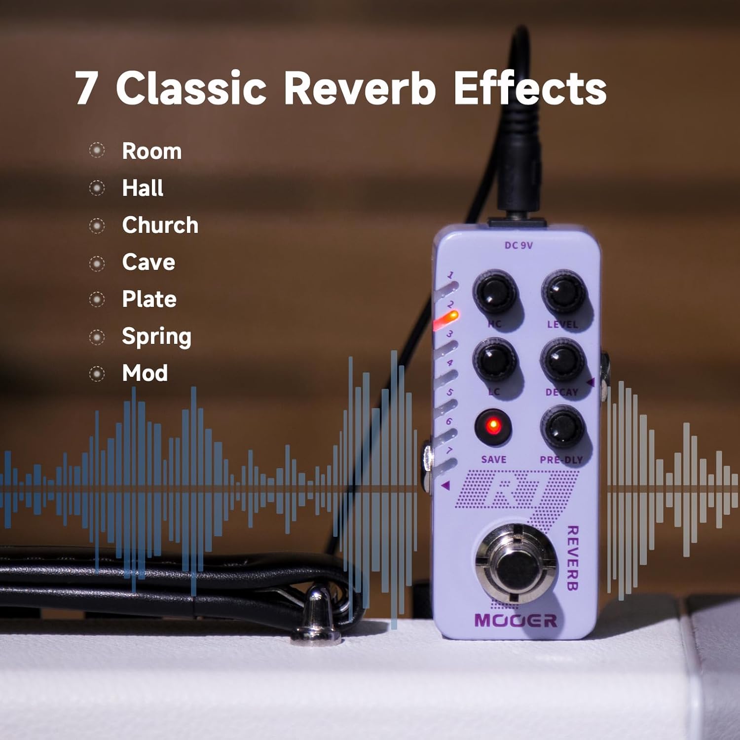 MOOER R7 Guitar Reverb Pedal, 7 Different, Rich and Classic Reverb Types With High Cut, Low Cut, Trail On Function, Buffer Bypass, Storable preset