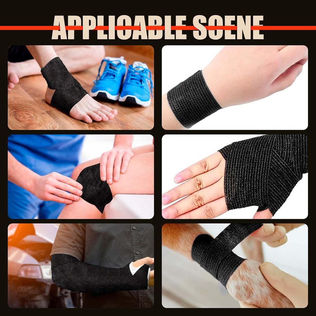 ROELLY 24 Rolls of Crossfit Tape, Sports Tape, 5 cm x 4.5 m, Cohesive Bandage, First Aid Bandages for Wrists, Ankles, Can Be Used for People or Small Animals, Black