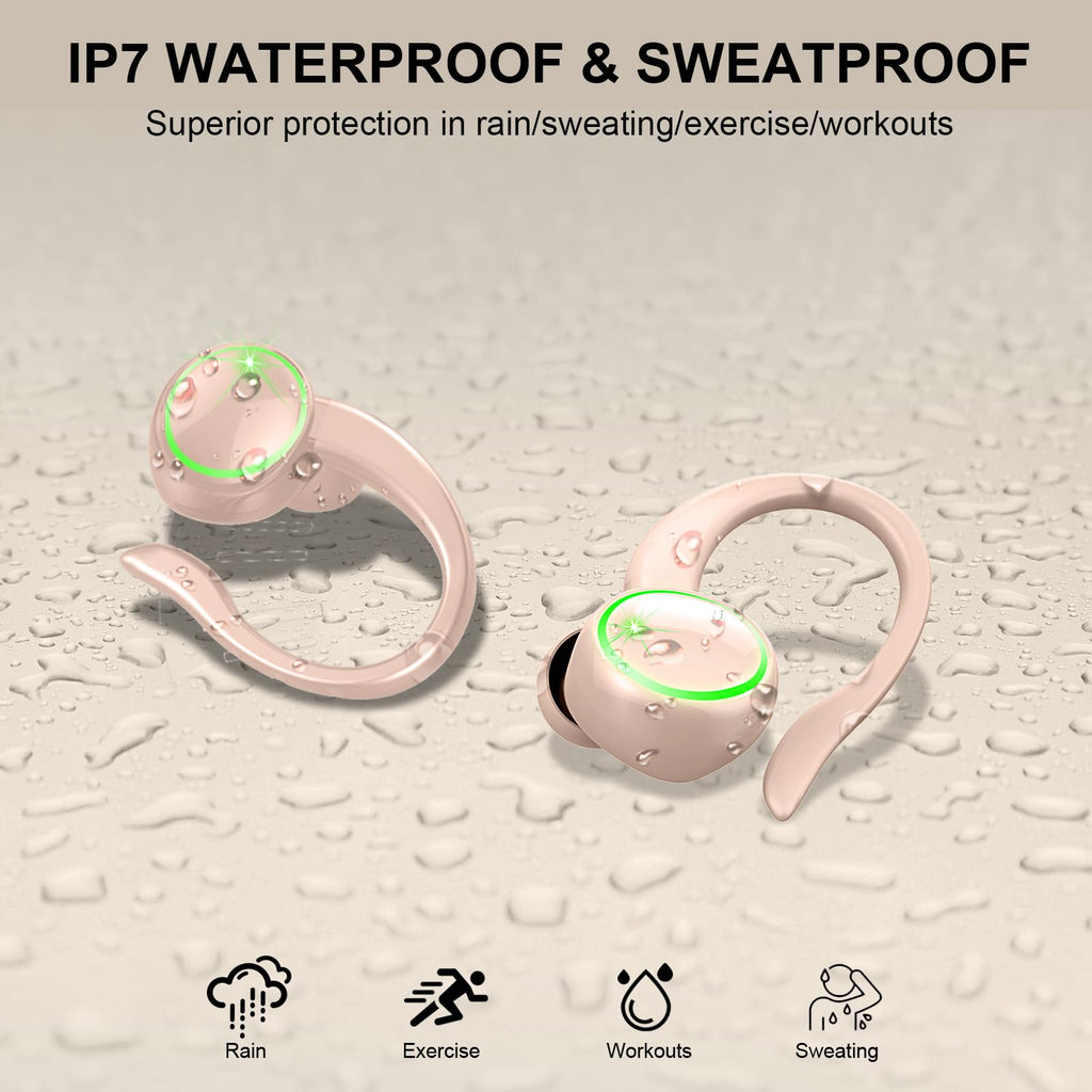 Wireless Sports Headphones, Bluetooth 5.4 HiFi Stereo Headphones with 4 HD Mic, 50H Wireless Bluetooth Headphones with Noise Cancelling ENC, LED Display, IP7 Waterproof Running Helmets