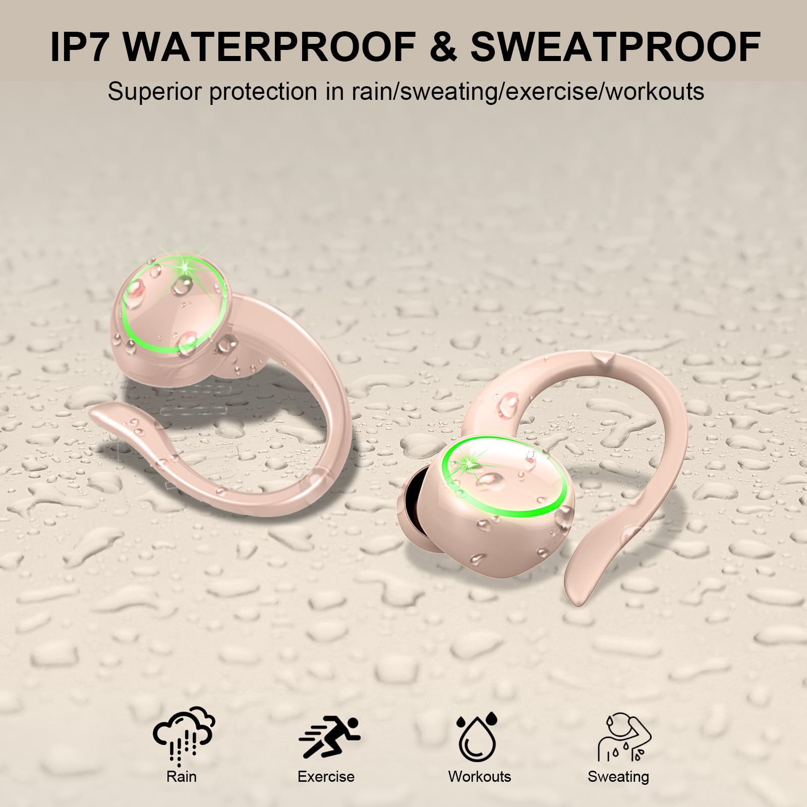 Wireless Sports Headphones, Bluetooth 5.4 HiFi Stereo Headphones with 4 HD Mic, 50H Wireless Bluetooth Headphones with Noise Cancelling ENC, LED Display, IP7 Waterproof Running Helmets