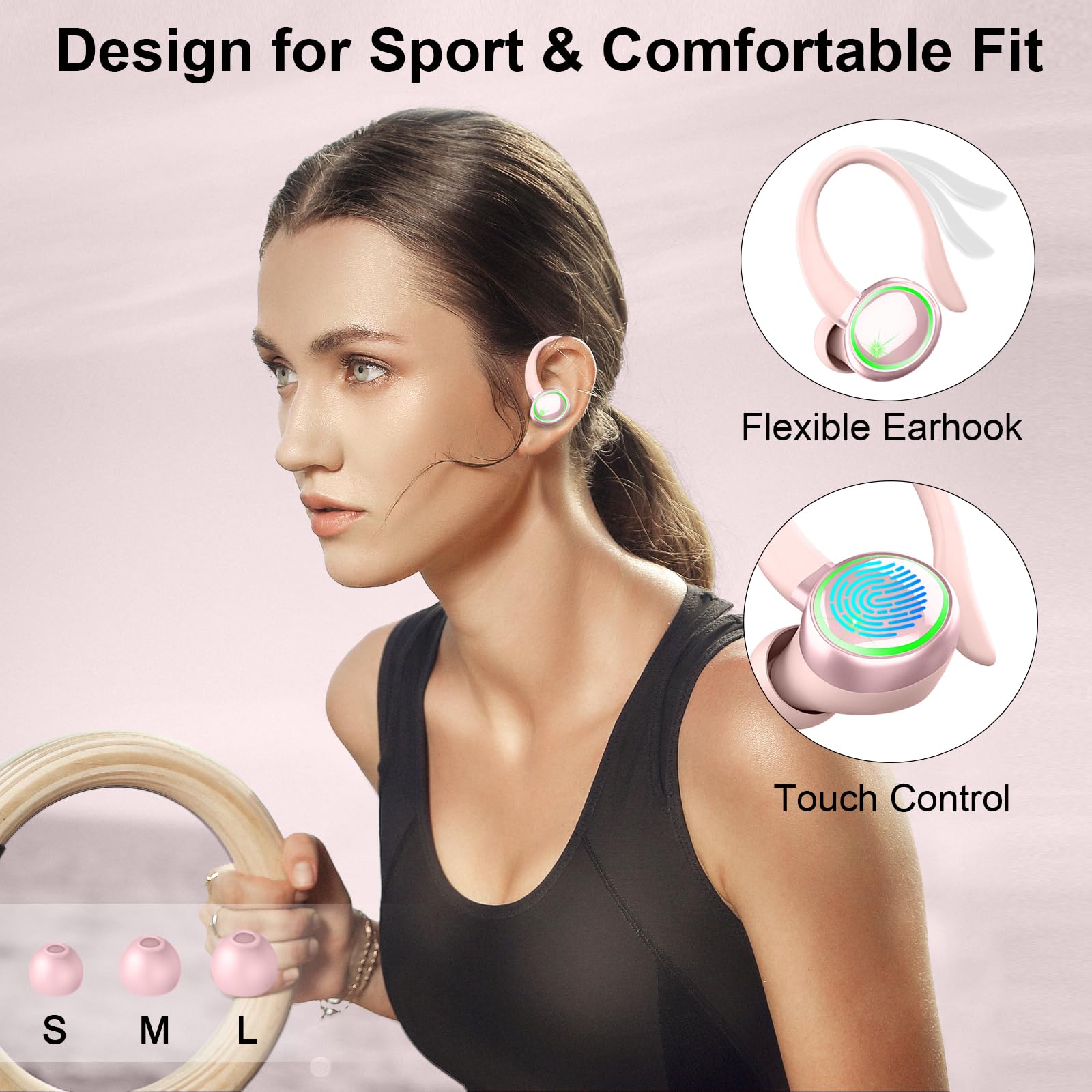 Bluetooth Headphones, Mpermeable Wireless Noise Cancelling Headphones ENC and 4 HD Mics, Sports Bluetooth Headphones with HiFi Stereo, Wireless Earbuds with Display