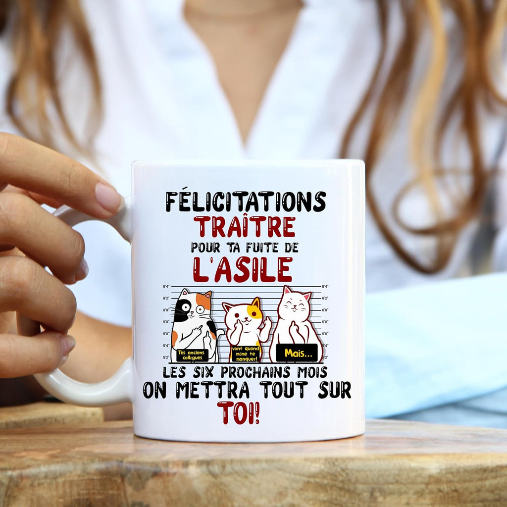 Jungle Mug Caneca da colega | Parabéns Traidor | Presente de saída para homem e mulher | Ideia de humor | Retiro (branco)