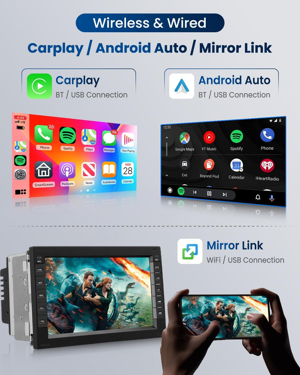 2G+64G Wireless Carplay Android 13 Car Radio for VW T5 Golf 4 Bora Polo Passat B5 Jetta Seat Peugeot 307 Ford Galaxy 7 Inch Car Radio with Navi GPS WiFi Bluetooth FM/RDS Rear Camera